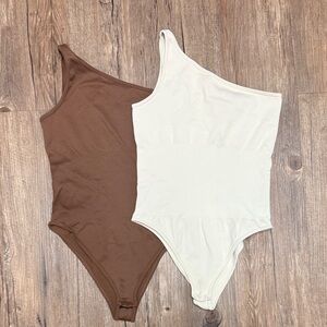Women's One Shoulder Shapewear Bodysuit - Brown and Cream